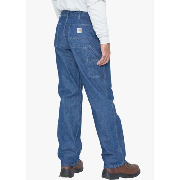 New Carhartt Mens Flame Resistant Signature Denim Dungaree FRB13 DNM 42 x 33 - Picture 1 of 16